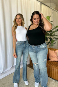 Judy Blue Full Size Medium Rise Tummy Control Destroy Flare - Brittney MADE