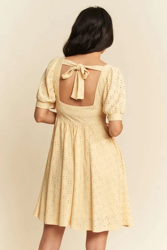 Davi & Dani Eyelet Baby Doll Romantic Square Neck Dress - Brittney MADE