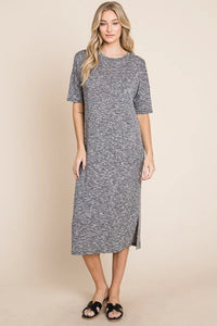 BOMBOM Slit Round Neck Half Sleeve Midi Dress - Brittney MADE