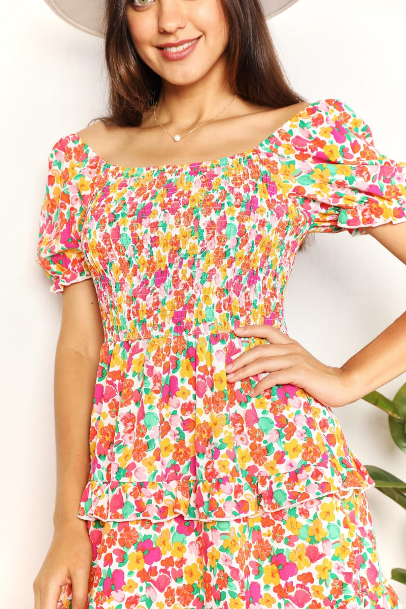 Devine Smocked Sweetheart Neck Flounce Sleeve Mini Dress - Brittney MADE