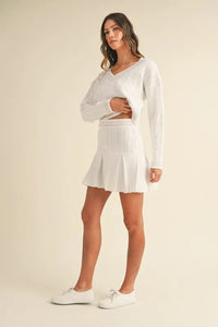 MABLE V-Neck Varsity Crop Knit Sweater and Skirt Set - Brittney MADE