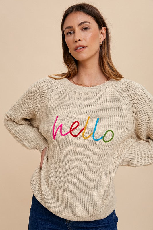 Annie Wear HELLO Embroidered Raglan Sleeve Sweater - Brittney MADE