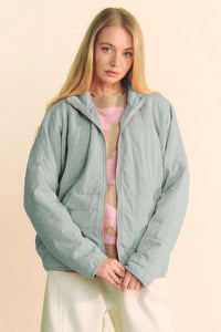Davi & Dani Quilted Zip Up Dropped Shoulder Jacket - Brittney MADE