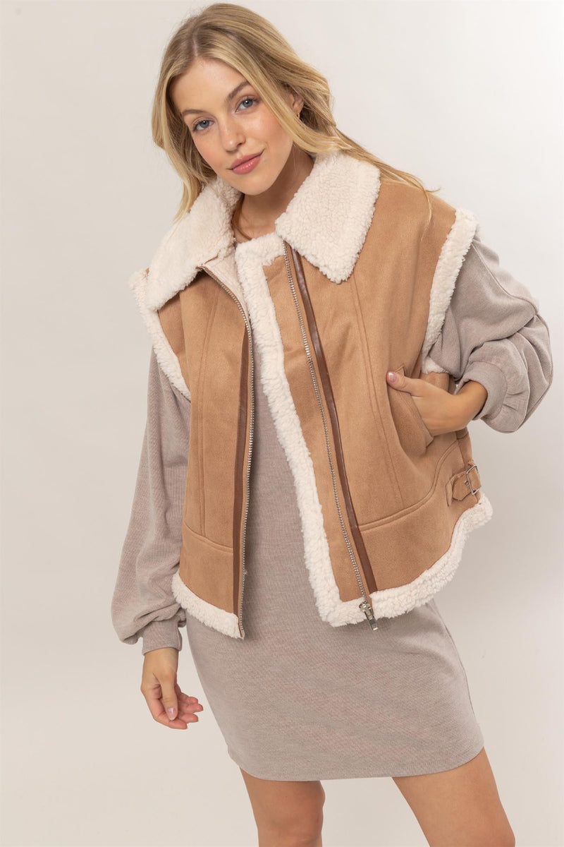HYFVE Fur-Contrast Zip Up Suede Vest - Brittney MADE