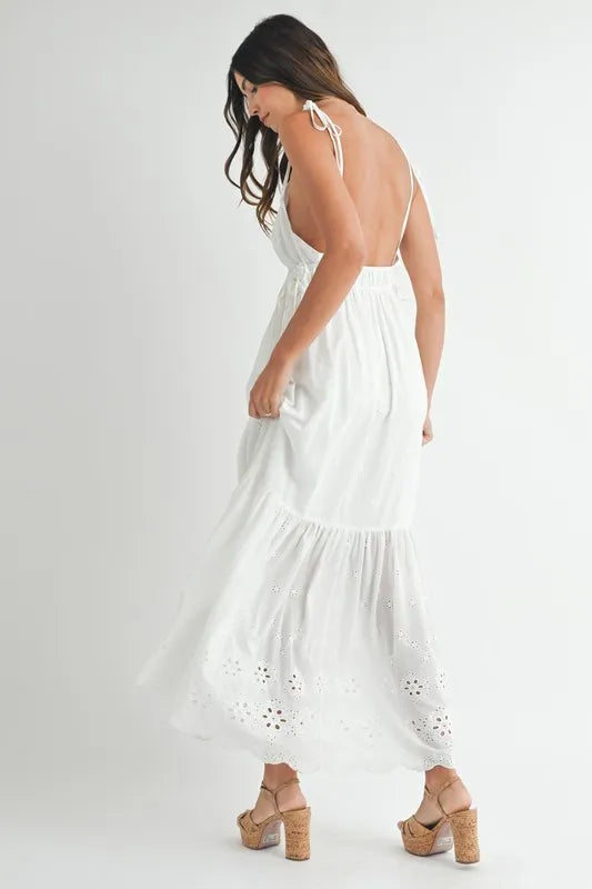 MABLE Eyelet Lace Maxi Dress with Side Strap Details - Brittney MADE