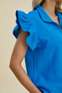 Double Take Full Size Texture Ruffle Short Sleeve Top and Wide Leg Pants Set - Brittney MADE
