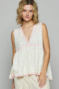 POL Lace Detail Floral V-Neck Sleeveless Top - Brittney MADE