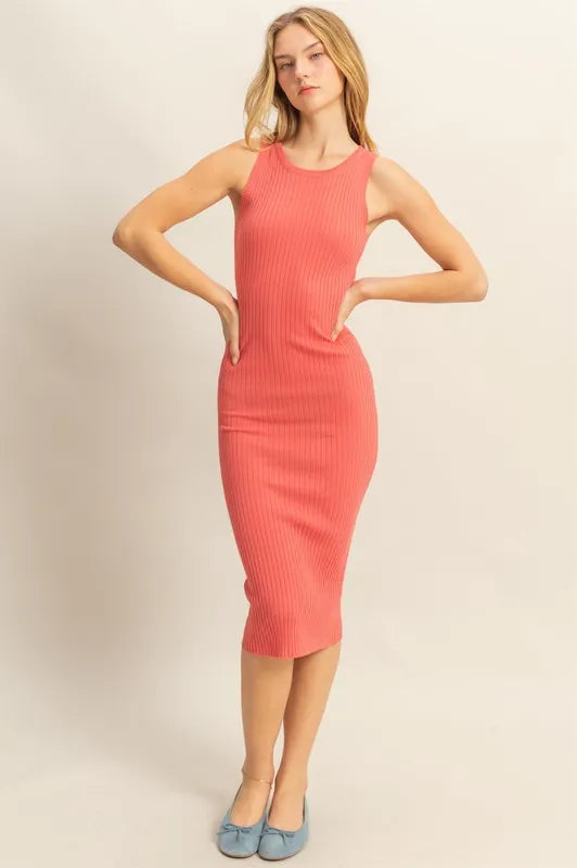 HYFVE Ribbed Round Neck Sleeveless Knit Midi Dress - Brittney MADE