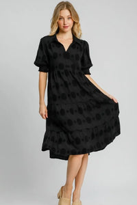 Umgee Full Size Swiss Dot Jacquard Tiered Midi Dress Plus Size - Brittney MADE