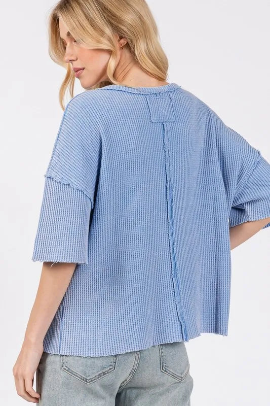 SAGE + FIG Exposed Seam Round Neck Half Sleeve T-Shirt - Brittney MADE