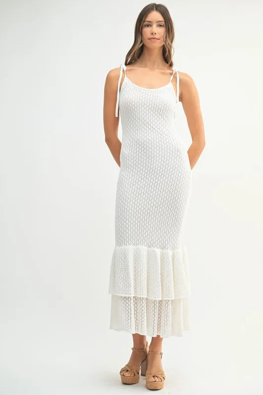 MABLE Sleeveless Shoulder Tie Rose Knit Midi Dress - Brittney MADE