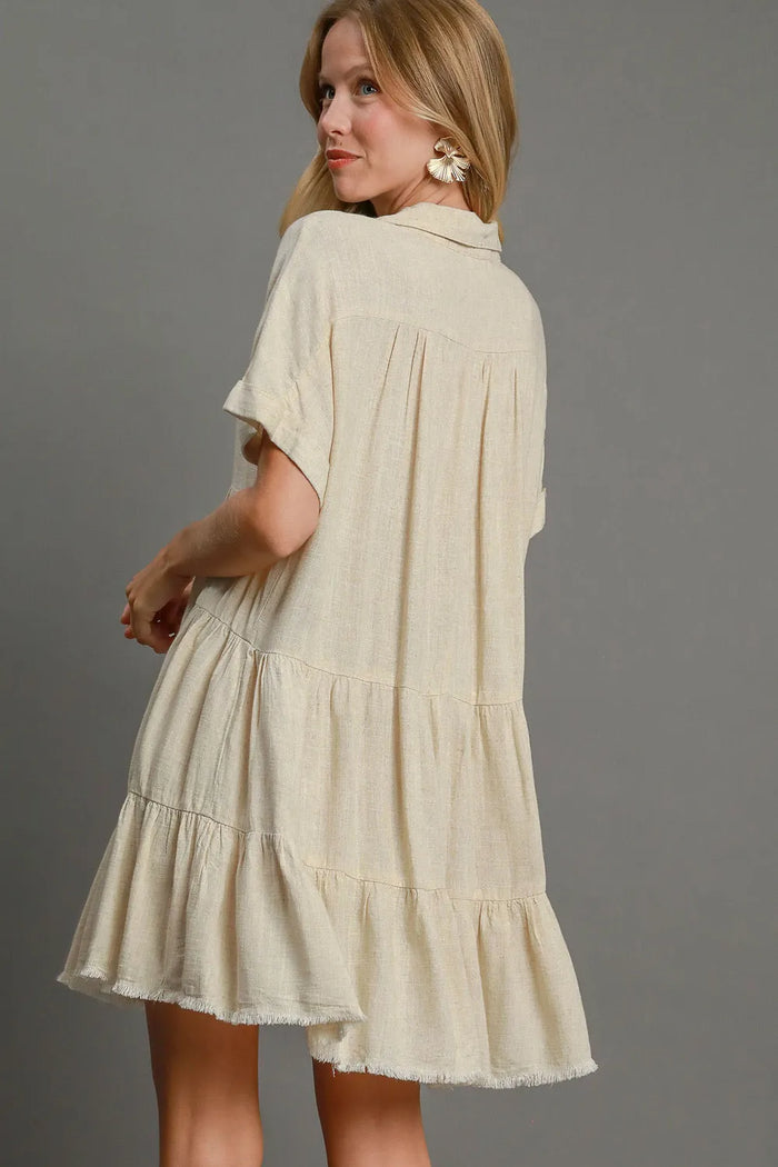 Umgee Full Size Raw Hem Folded Sleeve Tiered Dress Plus Size - Brittney MADE