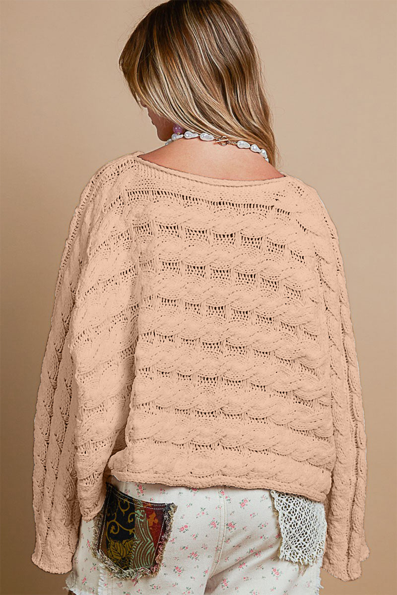 POL Round Neck Cable Knit Cropped Sweater - Brittney MADE
