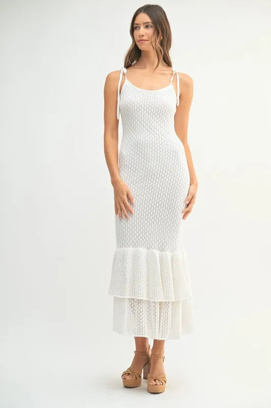 MABLE Sleeveless Shoulder Tie Rose Knit Midi Dress - Brittney MADE