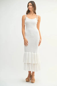 MABLE Sleeveless Shoulder Tie Rose Knit Midi Dress - Brittney MADE