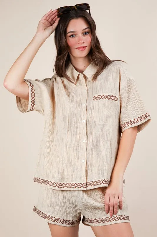VERY J Crinkled Woven Shirt Top & Shorts Set - Brittney MADE