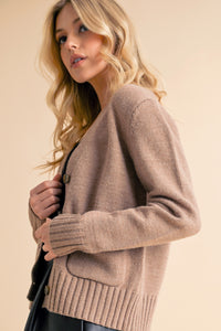 Aemi + Co Ribbed Hem Button Down V-Neck Cardigan - Brittney MADE