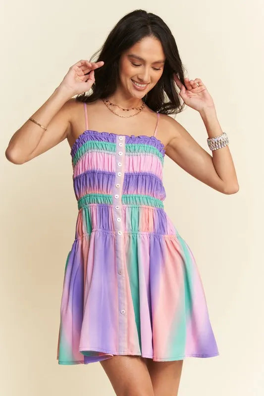 Davi & Dani Multi Color Ombre Printed Bodice Button Up Dress - Brittney MADE