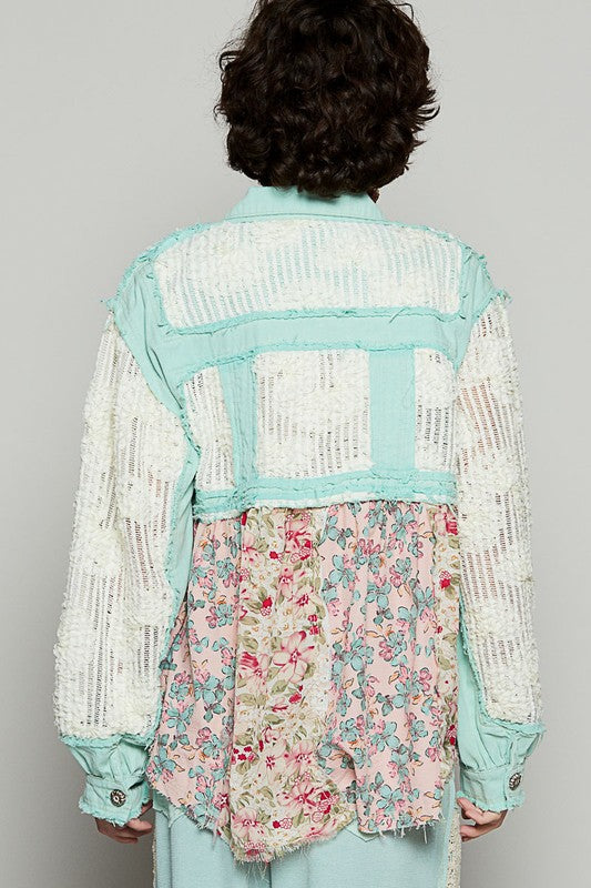 POL Floral Crochet Lace Frayed Edge Button Up Shacket - Brittney MADE