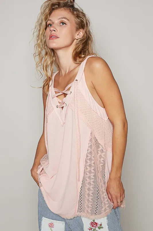 POL Lace Up Crochet Lace Tank - Brittney MADE