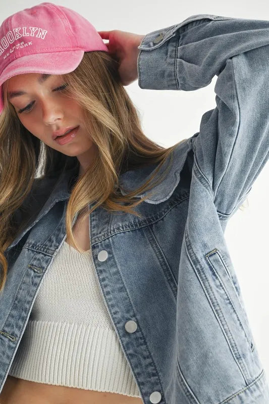 MABLE Scallop Peter Pan Collar Denim Jacket - Brittney MADE