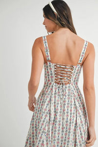 MABLE Floral Print Bustier Back Lace Up Midi Dress - Brittney MADE