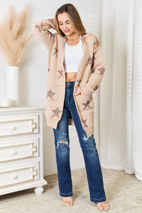 Angel Wings Star Pattern Open Front Longline Cardigan - Brittney MADE