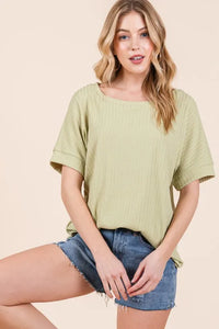 BOMBOM Rib Knit Short Sleeve T-Shirt - Brittney MADE