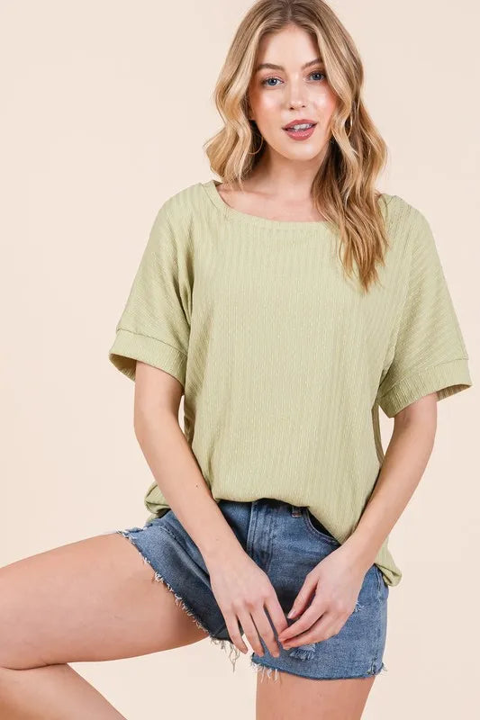 BOMBOM Rib Knit Short Sleeve T-Shirt - Brittney MADE
