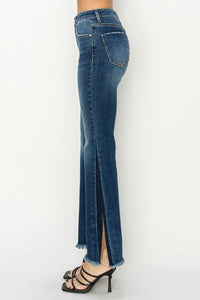 RISEN Full Size High Rise Side Shadow Seam Detail Slit Flare Jeans - Brittney MADE