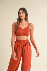 MABLE Smocked Bralette Crop Top and Wide Leg Pants Set - Brittney MADE