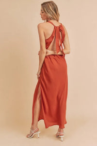Aemi + Co Ruched Side Slit Cutout Back Maxi Cami Dress - Brittney MADE