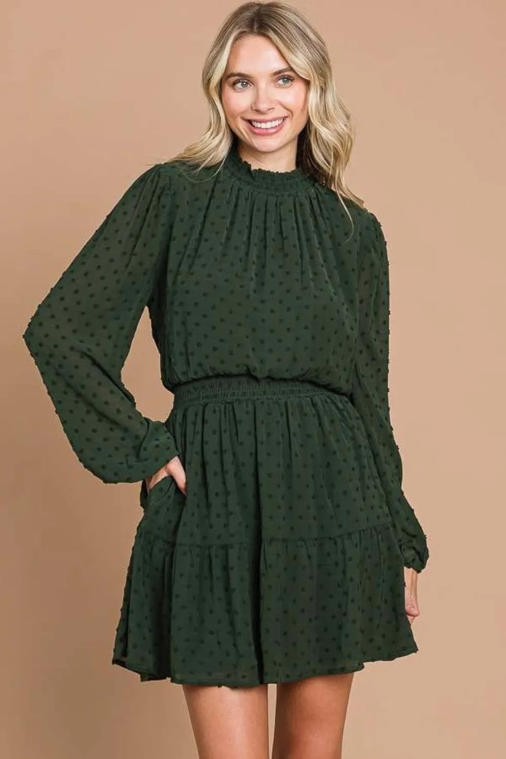 Culture Code Swiss Dot Smock Neck Mini Dress with Pockets - Brittney MADE