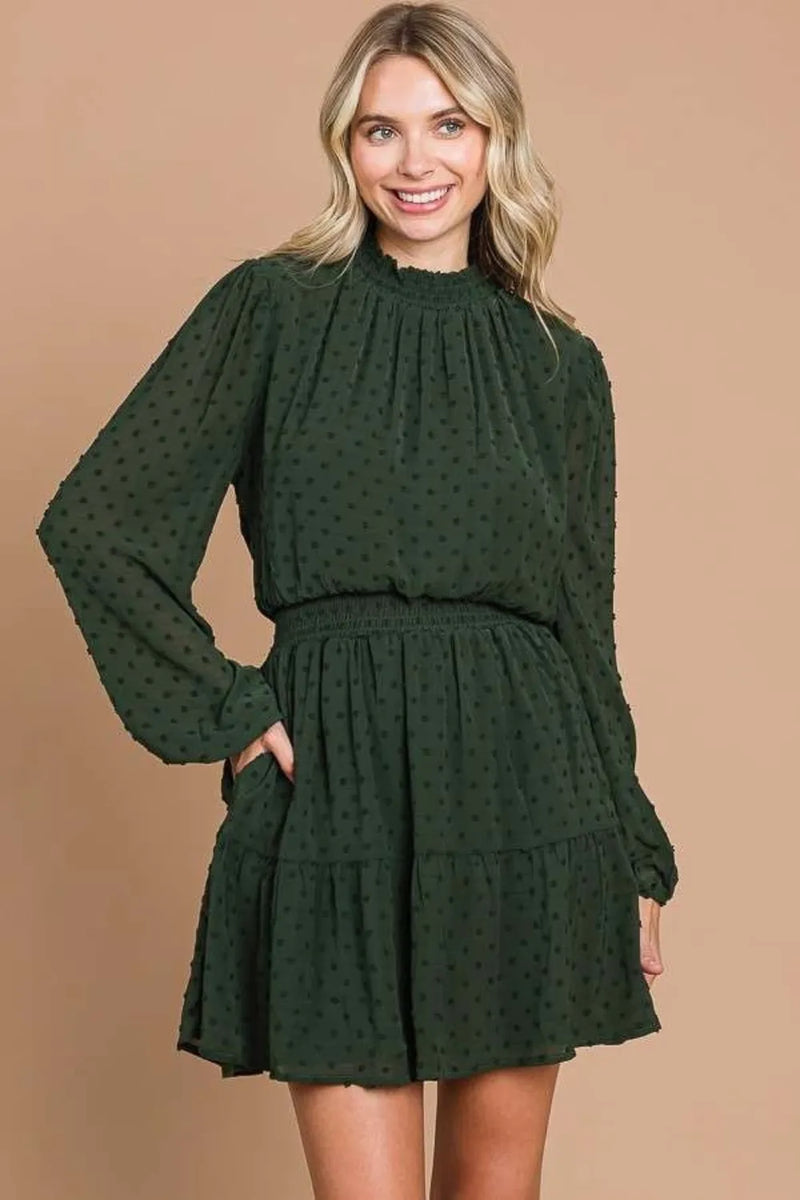 Culture Code Swiss Dot Smock Neck Mini Dress with Pockets - Brittney MADE
