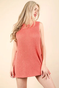 VERY J Slit Round Neck Top and Shorts Sweater Set - Brittney MADE