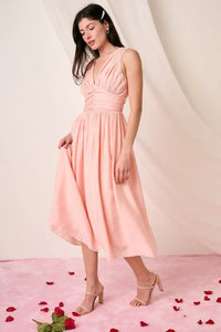 Mittoshop Ruched V-Neck Sleeveless Midi Dress - Brittney MADE
