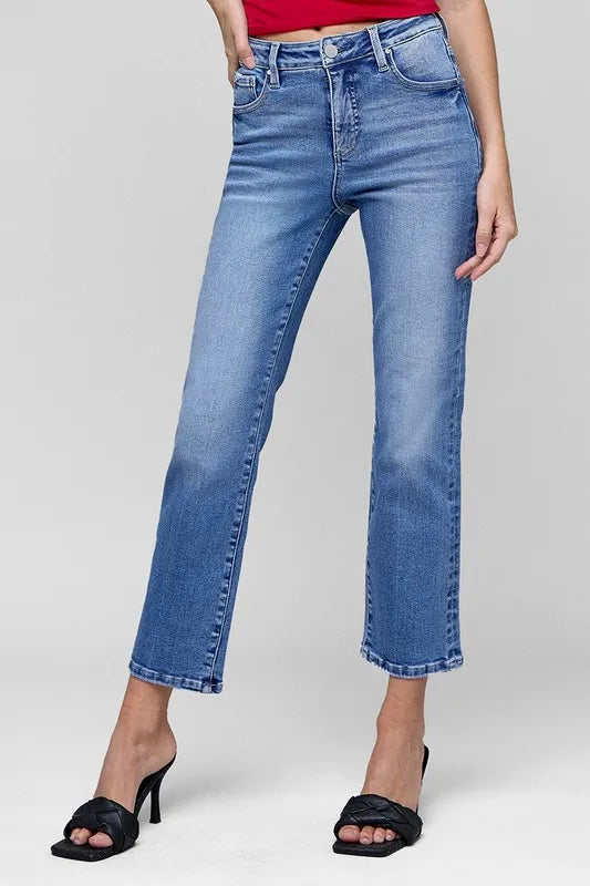 RISEN Full Size Tummy Control High Rise Crop Straight Jeans Plus Size - Brittney MADE