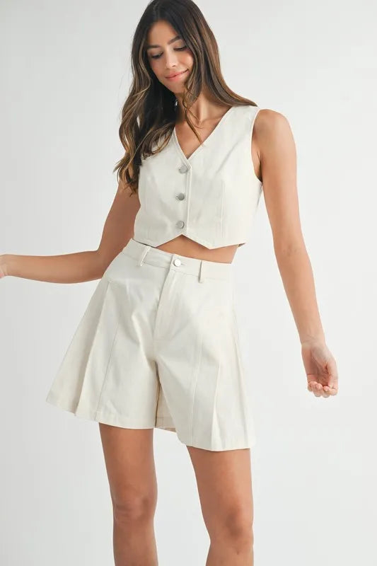 MABLE Button Down Vest Blazer and Shorts Set - Brittney MADE