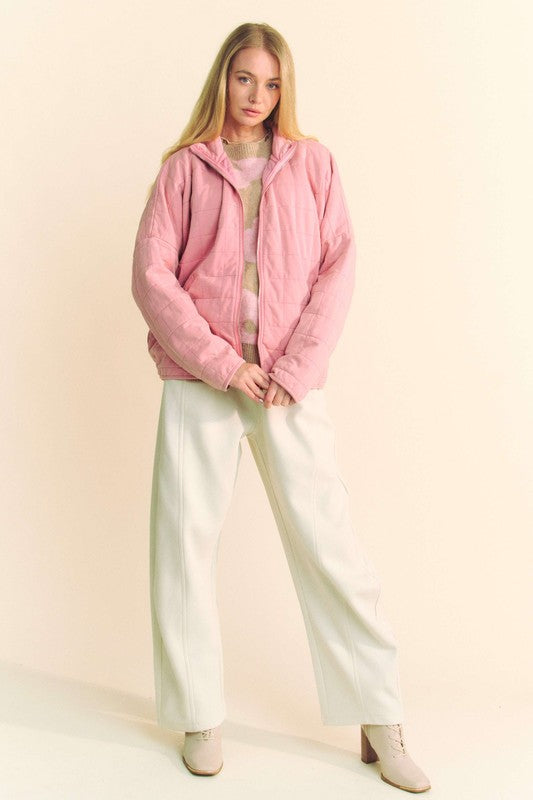 Davi & Dani Quilted Zip Up Dropped Shoulder Jacket - Brittney MADE