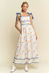 Davi & Dani Denim Binding Detail Smocking Summer Maxi Dress - Brittney MADE
