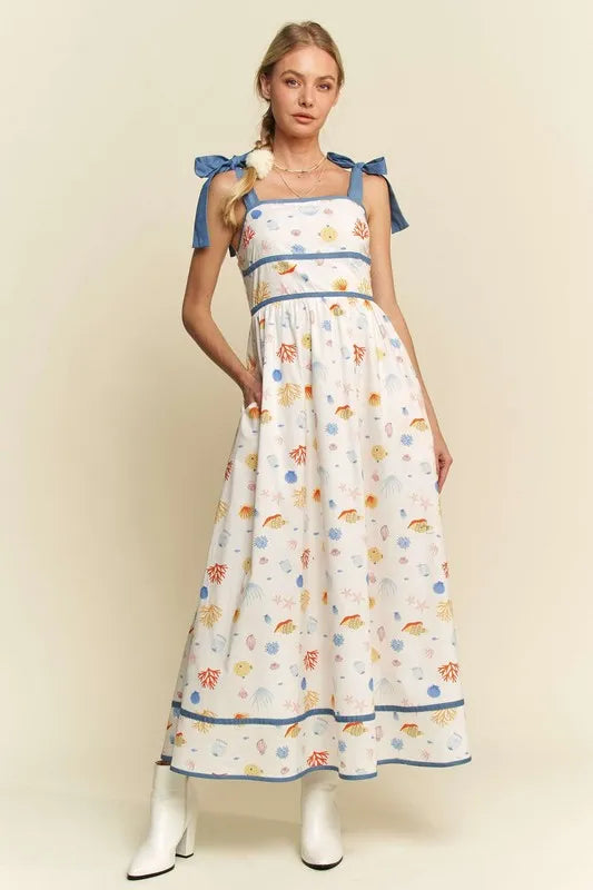 Davi & Dani Denim Binding Detail Smocking Summer Maxi Dress - Brittney MADE