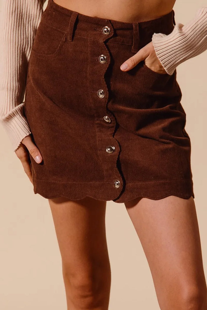 SO ME Scallop Buttoned Front Corduroy Mini Skirt - Brittney MADE