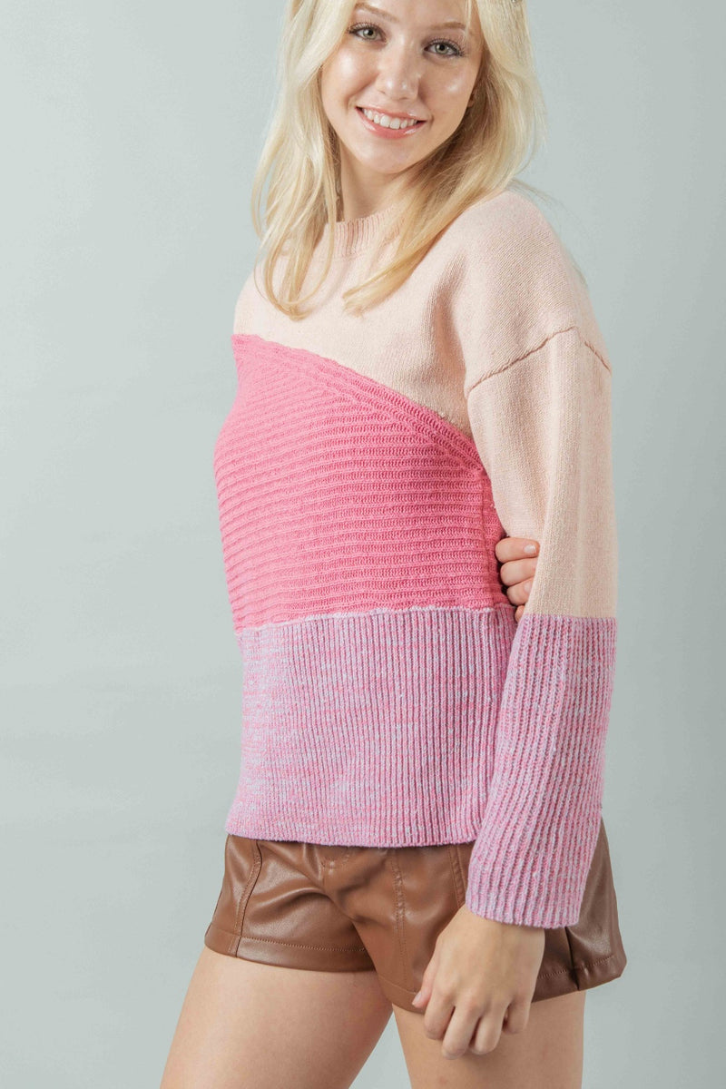 VERY J Color Block Long Sleeve Sweater - Brittney MADE