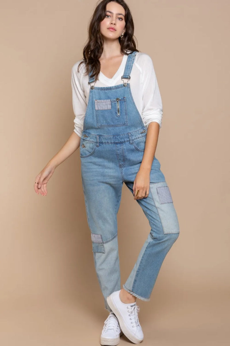 POL Front Chest Zipper Slim Leg Denim Overalls - Brittney MADE