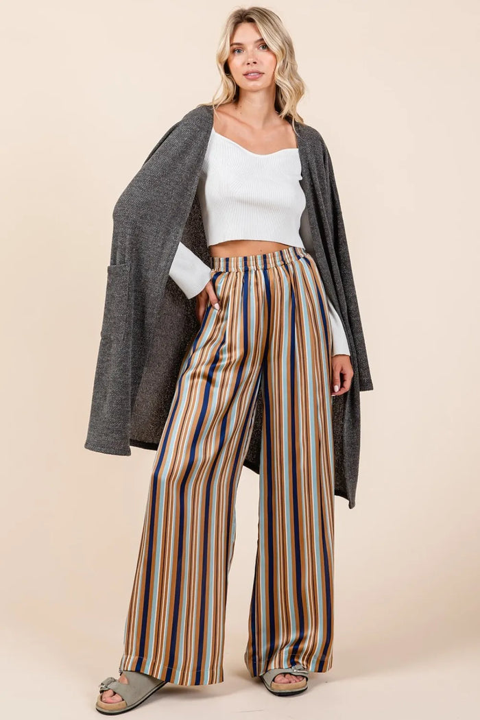 Mittoshop Striped Satin Elastic Waist Wide Leg Pants - Brittney MADE