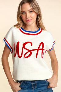 Haptics Letter Embroidery Slit Knit Top - Brittney MADE