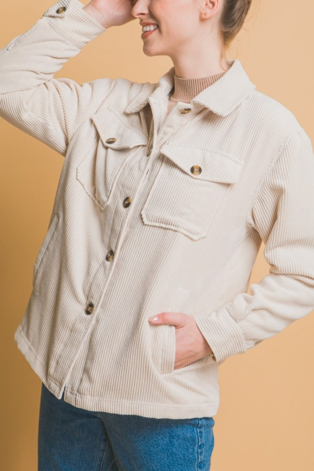 Love Tree Corduroy Button Up Jacket with Sherpa Inside - Brittney MADE