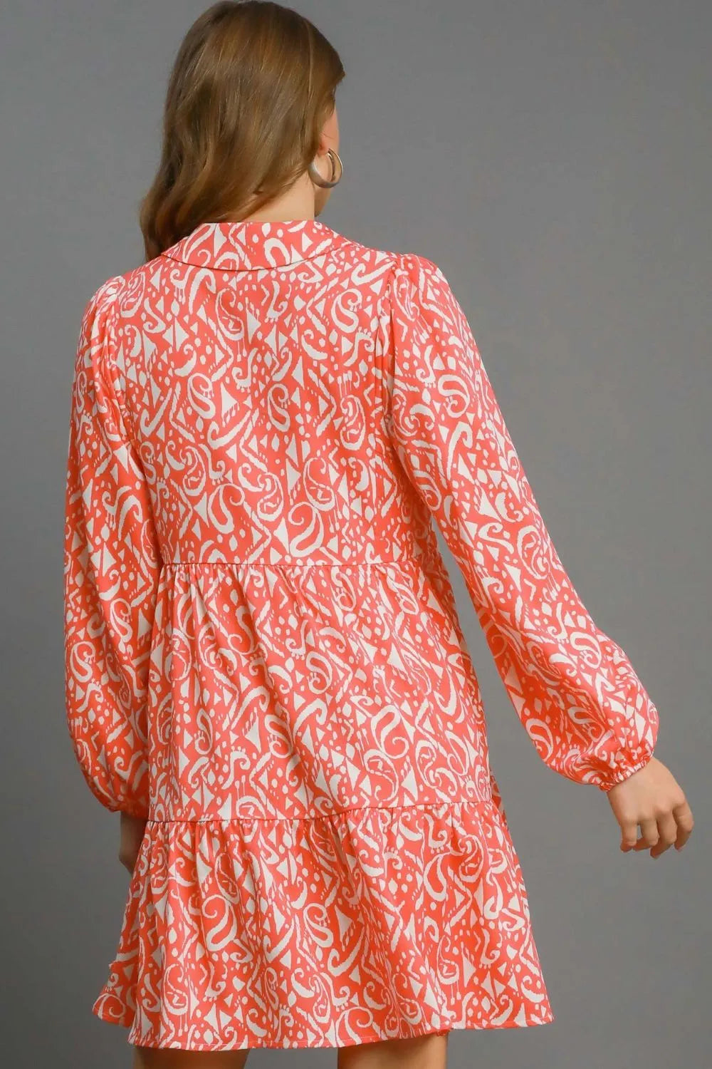 Umgee Full Size Two Tone Print Balloon Sleeve Tiered Dress Plus Size - Brittney MADE