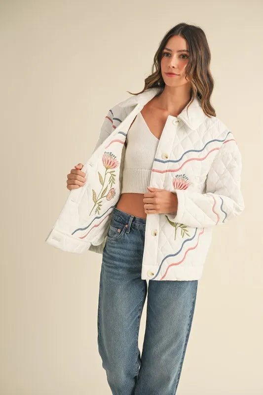 MABLE Floral Multi Color Embroidered Quilted Jacket - Brittney MADE
