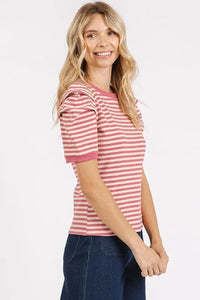 Mittoshop Striped Round Neck Puff Sleeve T-Shirt - Brittney MADE
